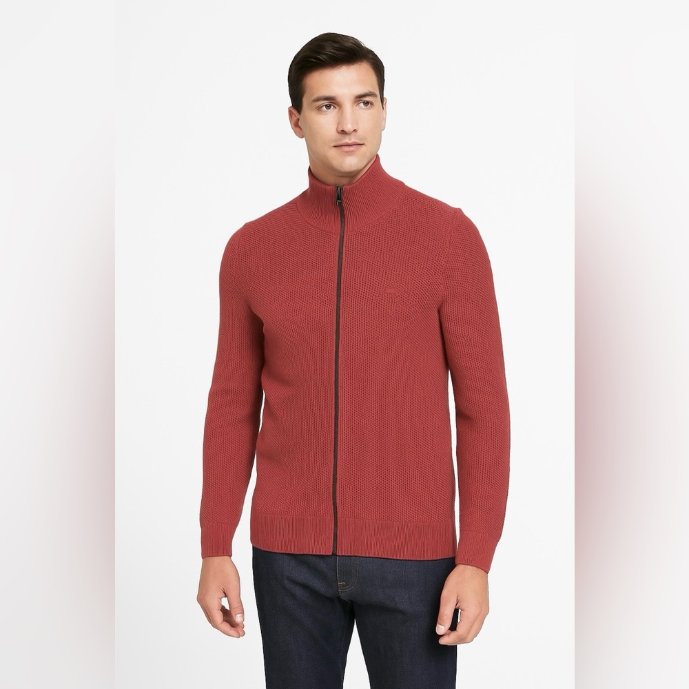 Lacoste Men’s Full-Zip Waffle Cardigan Sweater Jacket Red Approximating Large